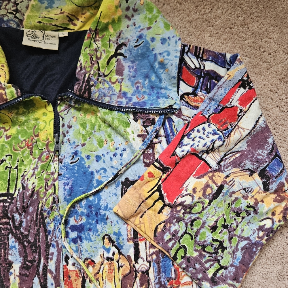 Michael Leu Large Multicolor Abstract Art Long Sleeve City Streets Jacket Colors - Picture 8 of 9